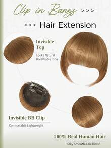 DNE HAIR Tóc mái kẹp 100% tóc thật, màu nâu nhạt, kiểu tóc mái có phần thái dương, tóc mái giả bằng tóc thật, trông tự nhiên, phù hợp cho nữ/bé gái sử dụng hàng ngày. - S6 - Xem 2