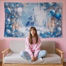 Banner 72*44 Inch Frozen Themed Castle Banner Backdrop Snow Princess Party Wall Banners Yard Sign Indoor Outdoor With Grommets 3.2 Yard String For Party Decoration Supplies - 聖誕節 - 查看 12