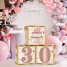 3 piezas de cajas de decoración para cumpleaños número 30 para mujeres, cajas de globos de cumpleaños número 30 en rosa pálido y oro rosa, suministros para fiestas con tema de treinta años - Cajas de decoraciones de cumpleaños 60 - Ver 11