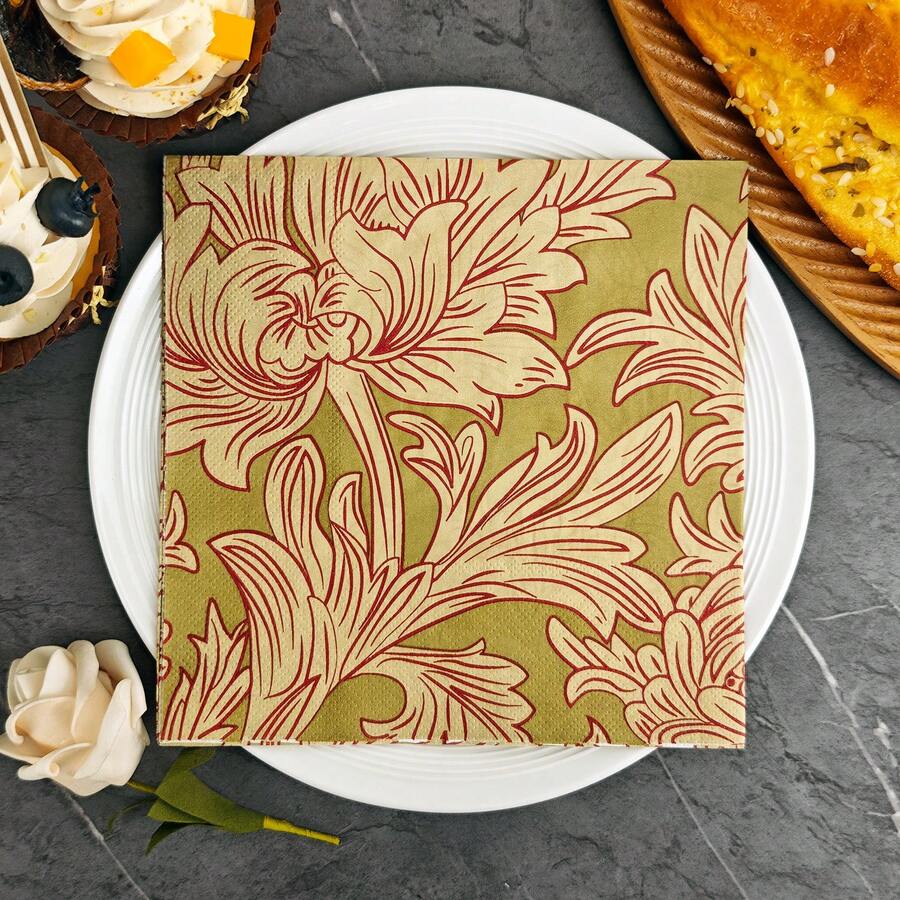 IOOJA 20/50pcs 2-Ply Unfolded Size 33*33cm Gold Flower Pattern Printed Party Napkins, Disposable Tissue Paper Suitable For Theme Parties, Essential For Company Events, Friends Gatherings - Multicolor - View 1