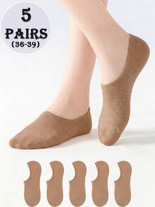 5/10 Pairs Women's Light Beige Solid Color Soft Skin-Friendly Non-Slip No-Slip Heel Comfortable Minimalist Invisible Boat Socks Suitable For Daily Home Wear - Apricot - View 7