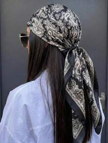 1 chiếc khăn bandana thời trang nữ họa tiết Paisley, nhẹ và thoáng khí, phù hợp sử dụng hàng ngày. - màu đen - Xem 3