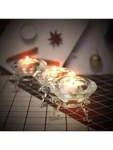 2pcs/Set Transparent Crystal Diamond Candle Holder Set, With Polished Metal Stand, Perfect For Home, Office And Party Decor - Practical Round Display Stand, Metal Base, Crystal Glass Candle Holder, Diamond-Shaped Romantic Candle Holder - Multicolor - View 3