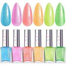 Beetles 6 Colors 7.5ml/0.25 Fl Oz Nail Polish Set - Love In Echo Quick Dry Spring Formula, Salon Long Lasting DIY Pastel Nail Art Gifts For Women - 6 Colors Neon Fever - 查看 1