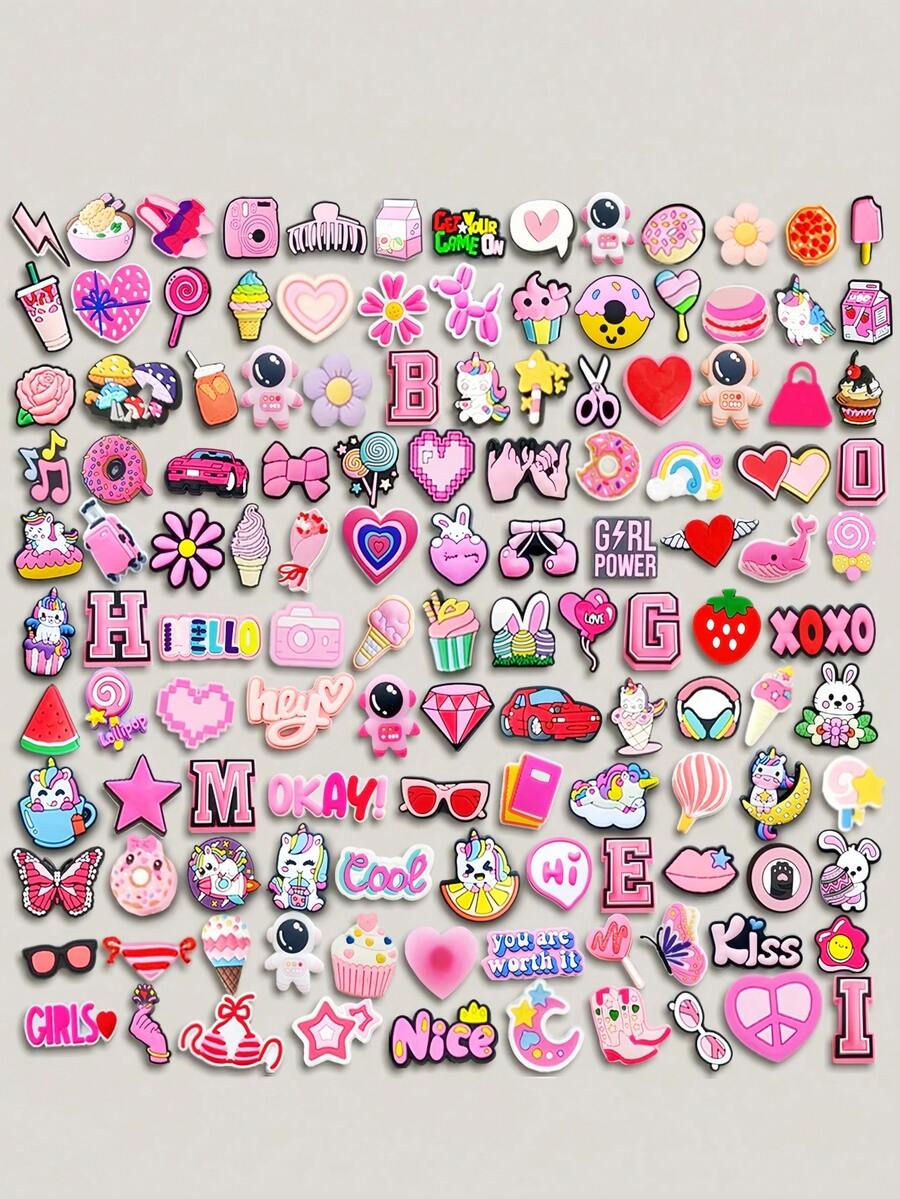 10/20/30/40/50/80/100/200/400 pezzi Serie mista piatta rosa, balena, dessert, unicorno, gatto, farfalla, stella marina, articoli di cartoleria, lavabile, accessori di moda a punta, illumina ogni passo dello stile, incastonato nelle scarpe, perle che brillano, carino per uso quotidiano estivo - 200 pezzi - Visualizzare 1