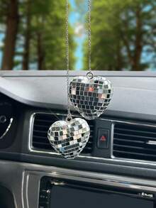 1 pieza Colgante de bola reflectante con forma de corazón, accesorio decorativo súper brillante de bola reflectante láser para el espejo retrovisor del coche - colgante - Ver 9
