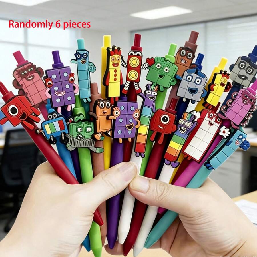 1/6/12/18pcs Cube Building Block Ballpoint Pen, Cute Numeric Building Block Ballpoint Pen, Black Ink Quick-Drying Pen, Suitable For School, Home, Office, Classroom Rewards, Student Gifts - 6pcs - View 1