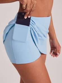 VUTRU Falda deportiva de cintura alta y ajustada con bolsillos incorporados, apta para tenis y golf - Azul cielo - Ver 2