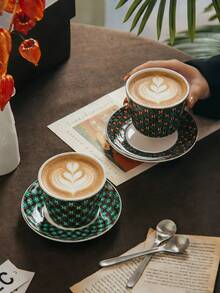 Bộ tách và đĩa cà phê phong cách Bohemian, tách latte art, bộ trà chiều, tách sữa, nước ép và đồ uống lạnh, sử dụng hàng ngày, hoàn hảo làm quà tặng ngày lễ, sinh nhật, Ngày của Mẹ. - Nhiều màu - Xem 7