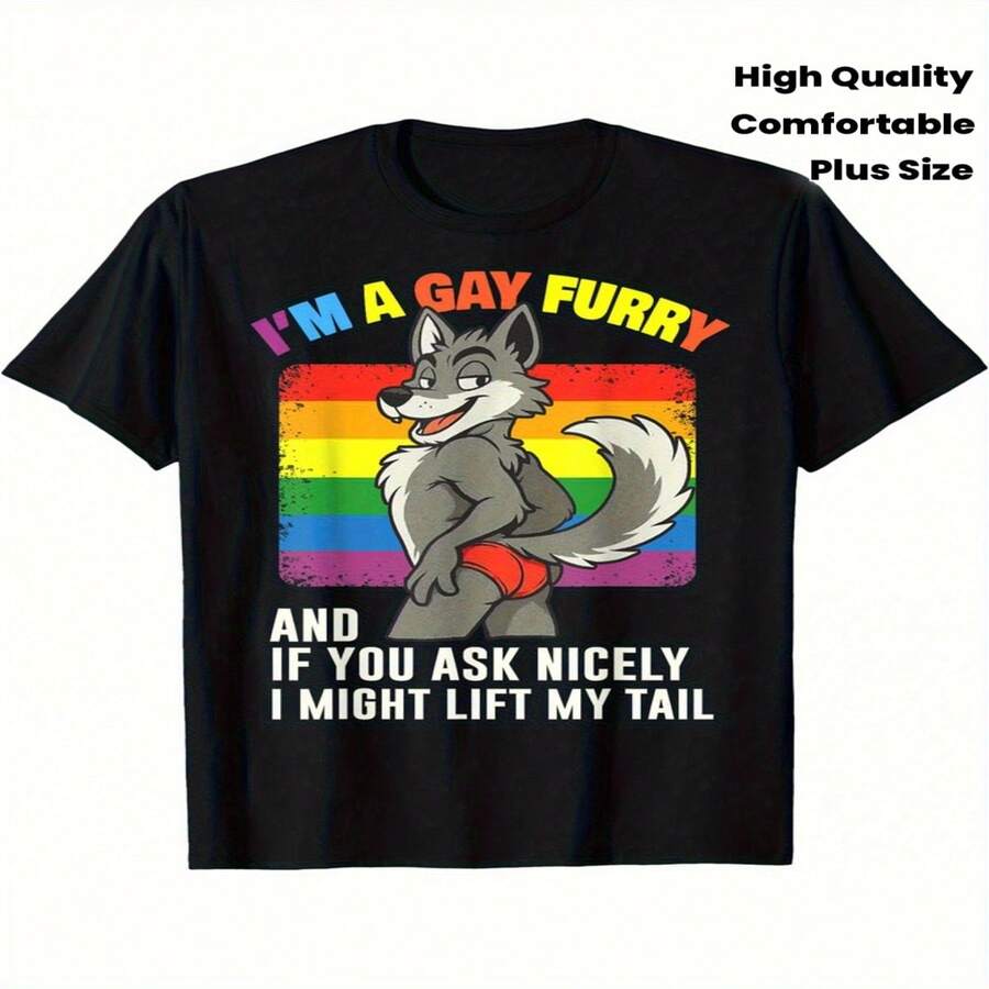 Funny I'm Gay Furry Pride Month LGBTQ Rainbow Fox T-Shirt - Classic Fit Soft & Comfortable High-Quality Fabric, Geometric Pattern, Perfect For Casual Sports & Gifts, Men'S Fashion - màu đen - Xem 1