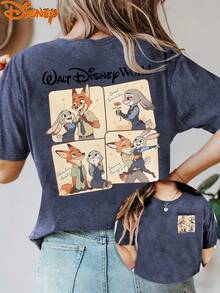 Disney License T Shirts,Disney Zootopia Judy Hopps Nick Wilde Cartoon Panel Graphic Oversized T Shirt Women Cute Adventure Print Drop Shoulder Short Sleeve Tee Disney Movie Fan Casual Streetwear Top ,Camiseta, Summer Outfits For Women, Summer Clothes, Summer Tops, Tops For Women, Festival Outfits, Summer Tops For Women, Mother's Day, Mother's Day Clothing, Gifts For Family And Friends, Spring Outfits For Women, Officially Licensed Disney T-Shirts, Disney Men's And Women's Spring/Summer Fashion Casual Short-Sleeve T-Shirts - Màu xanh lam - Xem 1