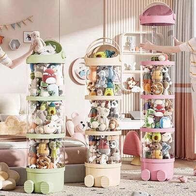 Upgraded Plush Doll Storage Bucket, Enlarged Stuffed Animal Storage Basket, Multi-Layer Transparent Doll Storage Cylinder For Kids
