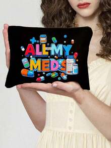 Borsa cosmetica con motivi a cartoni animati di "Tutti i miei farmaci" con pillole e bottiglie di medicinali, borsa da viaggio rossa con cuscino ad aria, borsa per il trucco, borsa per prodotti per la cura della pelle, elementi essenziali da viaggio, forniture per dormitorio, borsa da viaggio, borse a tracolla, smalto per unghie, borsa pieghevole per lo stoccaggio, stoccaggio di prodotti di bellezza, borsa per il caricabatterie, per l'estate, le vacanze, la spiaggia, i pendolari, regalo per la festa della mamma - Multicolore - Visualizzare 15
