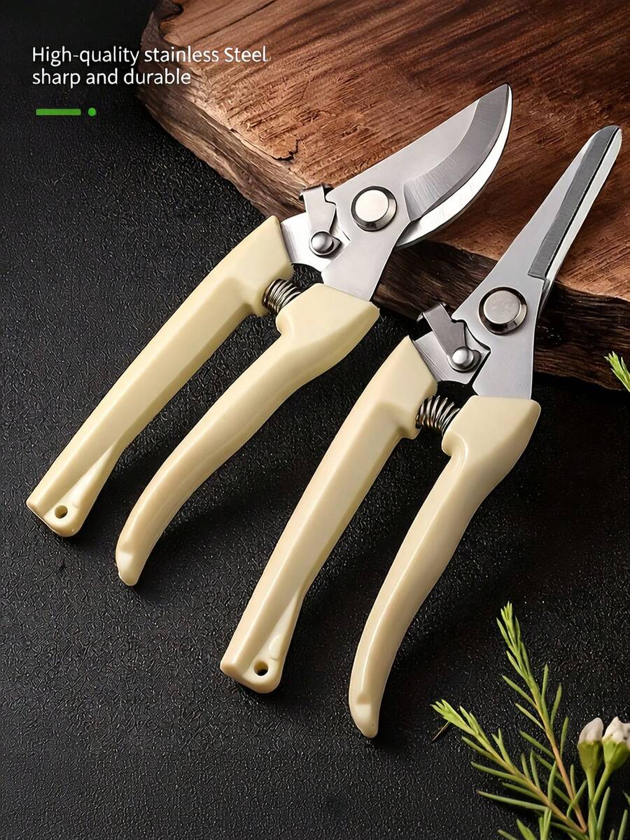 1 chiếc kéo cắt tỉa cây chuyên nghiệp bằng thép không gỉ, thiết kế tay cầm màu trắng tiện dụng, thích hợp để tỉa cành, hoa, ghép cây, vườn cây ăn quả, các công việc làm vườn, cắt hoa, cây cảnh, bonsai và thu hoạch trái cây quanh năm.