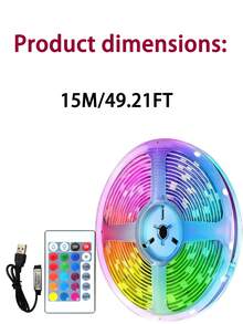 1 Set USB Powered LED Light Strip With 24-Key IR Remote Control, Adjustable Color Modes, Self-Adhesive Backing, Suitable For TV, Computer Screens, Festival, Bedroom, Home Decor,LED Strip 1-30 Meters, RGB Strip Dimmable, USB Connected Strip, Perfect For Indoor Decoration, Birthdays, Parties, Christmas, Thanksgiving - Multi-Color, Cuttable - Colored Light - View 15