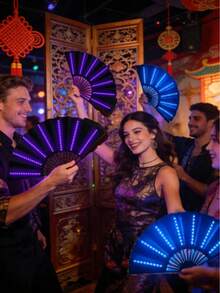 1pc Foldable LED Light-Up Dance Fan, Night Performance Accessory For Halloween, Christmas, Carnival Parties - Multicolor - View 1