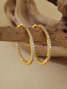 Đôi bông tai nhỏ bằng bạc sterling 925 cao cấp, tinh tế, đính đá Cubic Zirconia vĩnh cửu dành cho nữ. - Bông tai vòng Zircon - Xem 7