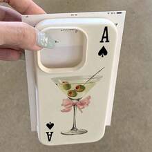 1pc TPU Material Black Spade A Bow Martini Olive Pattern Phone Case Suitable For IPhone 17 Pro Max/17/16 Pro Max/15/13/12/11, S20 FE/A15/S24/A55, Note 11/Note 12/Note 13 Pro, Full Coverage Anti-Drop Soft Shell Phone Protective Case - White - View 3