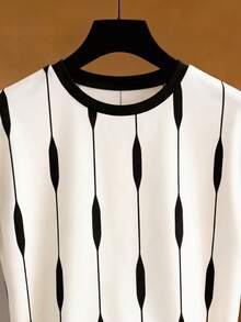 女士无袖条纹印花衬衫，常规长度，黑色点缀，适合时尚造型 - 香檳色 - 查看 3