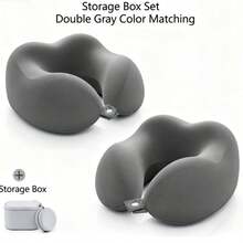 Memory Foam Travel Pillow, Upgraded Airplane Travel Neck Pillow 100% Pure Memory Foam Travel Pillow, Ideal For Airplane Flights, Car Trips, Train Journeys, And Office Naps. Available In Multiple Colors. - 藍灰 - 查看 11
