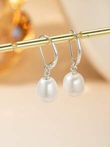 1 Pair Elegant Fashion Freshwater Pearl Decor Dangle Earrings, Suitable For Daily Wear And Party Matching Jewelry - Silver - View 3
