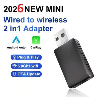 Bộ chuyển đổi CarPlay không dây, hộp CarPlay 2 trong 1, thiết kế nhỏ gọn, cắm là chạy, kết nối nhanh và ổn định, tương thích với CarPlay và hệ thống kép. Bộ chuyển đổi không dây CarPlay Android Auto mới, hộp mini thông minh, kết nối cắm là chạy, bộ chuyển đổi không dây đa năng.