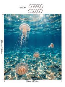 1/3/4件套深海水母印花浴帘浴室套装,海洋生物风格浴室窗帘,防水耐用现代家居浴室装饰浴帘,72英寸*72英寸浴室隔断浴帘,包含12个挂钩,浴室配件 - 包括马桶盖、浴垫和地毯,采用涤纶面料 - 可水洗,适用于家庭浴室/酒店/度假租赁/西式浴室/水族馆/房车深海风格浴室装饰,四季皆宜,公寓必备,乔迁礼物,母亲节礼物 - 水母 - 查看 14