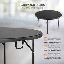 Black 48" Round Bi-Folding Plastic Table, 4FT Portable Commercial Dining Table For Kitchen Outdoor Party Wedding Event, 1 Pack,Foldable Table,Outdoor Table - 黑色 - 查看 2
