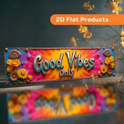 2D Flat, Retro "Good Mood" Metal Wall Decor Sign - Large 3.9x15.7 Inch 60s/70s Inspired Wall Art Plaque With Ornate Frame - Easy To Install Indoor/Outdoor Decoration For Home, Cafe, Farmhouse, Garage - Durable Gift For Housewarming, Birthday, Wedding - Vibrant Pink, Yellow, Blue, Green, Orange, Brown - Pre-Drilled Holes For Hanging, Stylish Home Decor, Round Wall Art Aluminum, Outdoor Wall Art, Retro Room Decor, Aesthetic Room Decoration