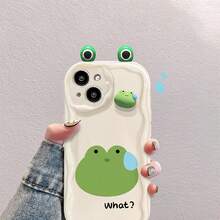1pc Ins Style Cream Trim Cartoon Rabbit, Pig, Frog Pattern/Cartoon Doll/Cartoon Ear Doll Full Coverage Anti-Fall Phone Case, Suitable For IPhone 17/17 Pro/17 Pro Max/16/15/14/13/12/11 Series, Fashion Phone Case Compatible With IPhone 17 Pro Max - Green - View 2