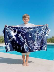 1pc Ocean Element Sea Turtle & Coral Children Beach Towel, Super Soft Microfiber Extra Large Beach Blanket, Super Absorbent Bath Towel, Suitable For Travel, Swimming Pool, Diving, Surfing, Yoga, Camping, Available In Multiple Sizes, Beach Accessories - Multicolor - View 7