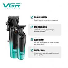 Máy cắt tóc điện không dây VGR với màn hình hiển thị kỹ thuật số có thể điều chỉnh, dụng cụ tỉa tóc tại nhà, máy tỉa tóc bằng nhựa dành cho nam giới V-196 V-996 - Nhiều màu - Xem 3