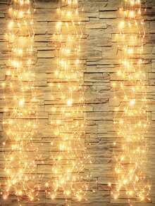 1入 50LED 室內/室外裝飾馬尾銅線瀑布LED串燈,節慶活動、婚禮、求婚場景裝飾燈,戶外庭院裝飾燈 - 黃色 - 查看 8
