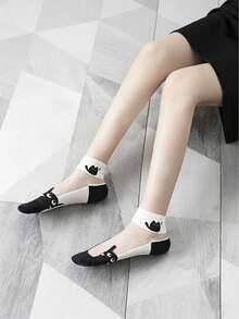 Calcetines cortos de malla transpirable con diseño de gato de dibujos animados, calcetines casuales de verano - Multicolor - Ver 4