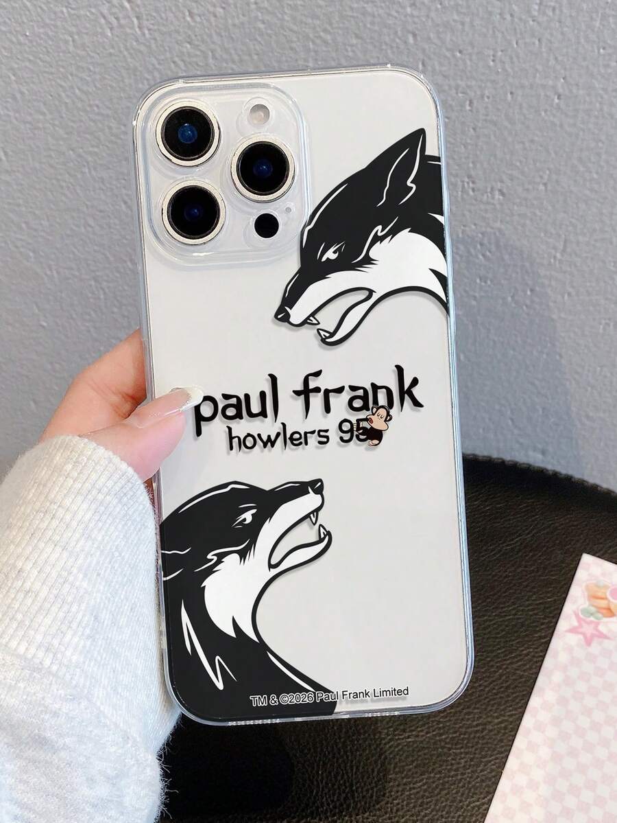 官方授权 Paul Frank 透明穿孔手机壳，全包猴子图案，防震摄像头保护，卡通狼王和猴子字母图案，全新兼容 13/14/15/16/17 Pro Max 手机保护套 - 彩色 - 查看 1