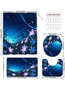 1/3/4件套梦幻星空百合印花浴室帘套装,梦幻花卉浴室窗帘,防水耐用,现代家居浴室装饰浴帘,72英寸*72英寸 - 浴室隔断浴帘,包含12个挂钩,浴室配件 - 包括马桶盖套、浴垫和地毯,采用涤纶面料 - 可水洗,适用于家庭浴室/酒店/日式风格/民宿/瑜伽馆,浪漫疗愈浴室装饰,四季皆宜,公寓必备,乔迁礼物,母亲节礼物 - 夢幻星空 - 查看 11