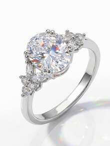 1 chiếc nhẫn cầu hôn sang trọng mạ vàng 18K, đính đá Zirconia hình hoa, quà tặng đám cưới/lễ đính hôn/ngày lễ cho phụ nữ - Bạc - Xem 7