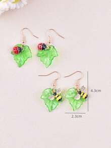 1 Pair Cute Countryside Style Leaf, Insect, Ladybug & Bee Dangle Earrings, Party Jewelry Accessories For Women - Multicolor - View 4