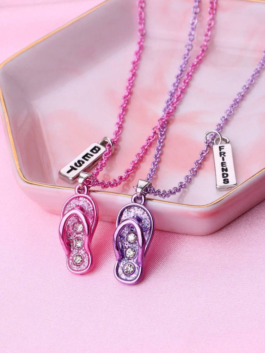 Bộ 2 dây chuyền mặt dây chuyền hình hoạt hình "Bạn thân" cho trẻ em, đính sequin và đá quý, thích hợp đeo hàng ngày, mọi mùa, làm quà tặng, lễ hội. - Nhiều màu - Xem 1