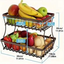 Double-Layer Fruit Basket, Suitable For Kitchen Countertops, Vegetable And Bread Baskets, Fruit Tray Storage Racks, Detachable Rectangular Metal Basket, Kitchen Supplies. - View 7