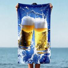 1 pieza Toalla de playa de fibra ultrafina suave con estampado de patrón de brindis de cerveza, adecuada para playa, piscina, camping y viajes, baño, fitness, yoga, toalla de fibra ultrafina suave y cómoda, toalla de baño extremadamente cómoda, toalla de playa de moda, toalla de baño súper absorbente, ligera y portátil, a prueba de viento y sol, anti-arena para viajes de verano, decoración de baño de vacaciones. No te arrepientas de no comprar esta toalla de playa, es imprescindible para el verano. - Multicolor - Ver 1