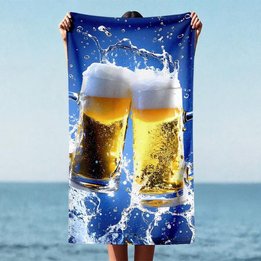 1 pieza Toalla de playa de fibra ultrafina suave con estampado de patrón de brindis de cerveza, adecuada para playa, piscina, camping y viajes, baño, fitness, yoga, toalla de fibra ultrafina suave y cómoda, toalla de baño extremadamente cómoda, toalla de playa de moda, toalla de baño súper absorbente, ligera y portátil, a prueba de viento y sol, anti-arena para viajes de verano, decoración de baño de vacaciones. No te arrepientas de no comprar esta toalla de playa, es imprescindible para el verano. - Multicolor - Ver 1