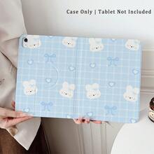 1个蓝色格子兔子蝴蝶结保护套，360°旋转，多角度磁吸支架，带自动休眠/唤醒功能，兼容iPad Pro/Air、三星、小米Pad 5/6/7 - 彩色 - 查看 1