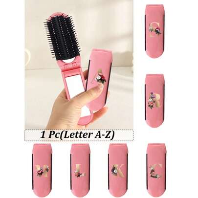 1件装二合一折叠式美发化妆镜 – 便携式桌面美妆工具，旅行必备，折叠梳子带化妆镜，方便携带，是旅行外出的理想之选，双功能气垫梳，头皮按摩梳，方便实用，是送给女孩的理想礼物，便携式旅行用品，旅行必备。生日、节日、派对、婚礼（伴娘）、母亲节的完美礼物和纪念品。