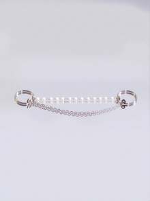 1枚优雅铜镀金仿珍珠双链连接戒指，女士日常、节日、派对饰品 - 彩色 - 查看 11