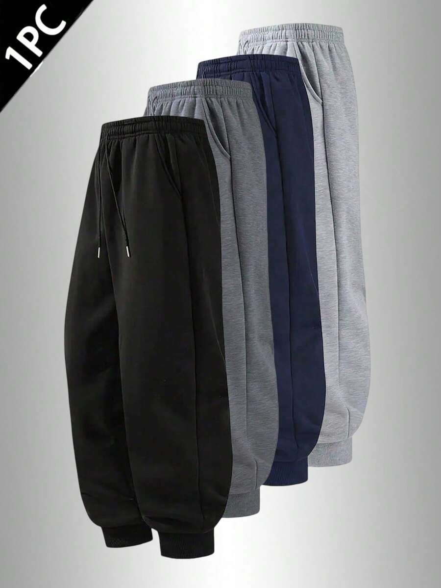 1pc Men's Solid Color Sweatpants, Loose American Casual Pants Sports - Black - View 1