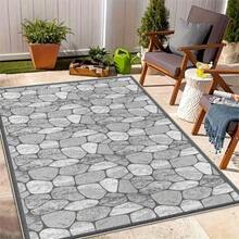 1 Piece Stone Pattern Printed Outdoor Rug, Rustic Style Stone Print Mat, Outdoor Carpet, Patio Rug, Balcony Mat, Garden Mat, RV Carpet, Camping Rug, Beach Rug, Sunroom Carpet - Premium - View 6