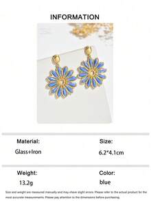 OOQ 1对夏季波西米亚风雏菊吊坠耳环，时尚优雅饰品，适合日常搭配、旅行、海滩派对，也是送给朋友和爱人的礼物（手工制作，串珠颜色和数量随机） - 藍色 - 查看 6