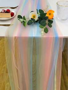 2pcs Rainbow Ombre Tablecloth - Elegant Polyester Chiffon Ombre Pink To Blue Fabric, Suitable For Red White Blue, 2026 Graduation Gift, Christmas Decor, Graduation Party Decor, Birthday Decor, 2026 Graduation Party Supplies, Graduation, Wedding, Wedding Decor, Party Supplies, Graduation Party Supplies, Table Runner, Table Center Decor, Wedding Supplies, Wedding Signage, Gender Reveal Party Supplies - Multicolor - View 11