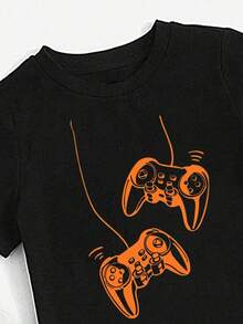Tween Boy Cartoon Print Short Sleeve T-Shirt And Shorts Set - Black - View 4